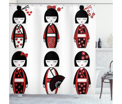 Geisha Dolls Folkloric Shower Curtain