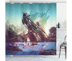 Crashed Spaceship Art Shower Curtain