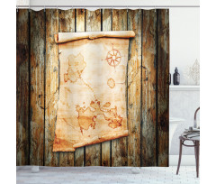 Map on Grunge Timber Shower Curtain