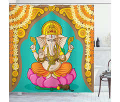 Elephant Figure Orient Lotus Shower Curtain