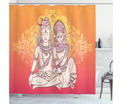 Asian Oriental Artful Motif Shower Curtain