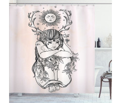 Occult Girl Under Sun Shower Curtain