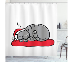 Cat with Santa Hat Shower Curtain