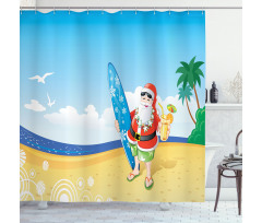 Santa on Beach Surf Shower Curtain