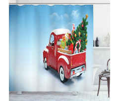 Red Truck Xmas Tree Shower Curtain