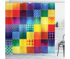 Rainbow Retro Patchwork Shower Curtain