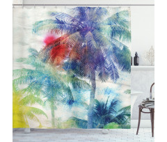 Watercolor Palm Retro Shower Curtain