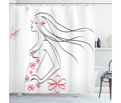 Girl Flowers Butterfly Shower Curtain