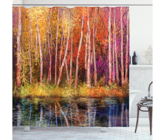 Autumn Trees by Lake Shower Curtain