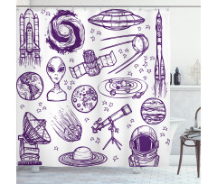 Sketch Alien Planet Art Shower Curtain