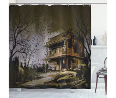 Wooden Haunted House Shower Curtain