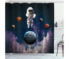 Planets Astronaut Space Shower Curtain