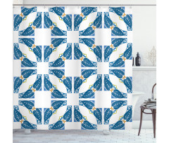 Moroccan Blue Leaves Shower Curtain