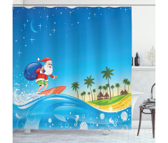 Surfing Santa Beach Shower Curtain