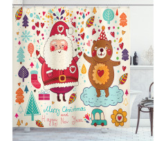 Santa and Teddy Bear Shower Curtain