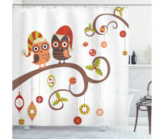 Noel Owls Folkloric Shower Curtain