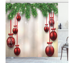 Red Balls Ribbons Shower Curtain
