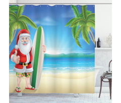 Santa with Surfboard Shower Curtain