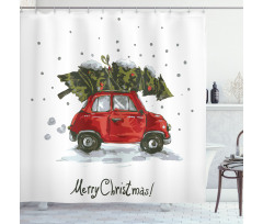 Retro Car with Tree Shower Curtain