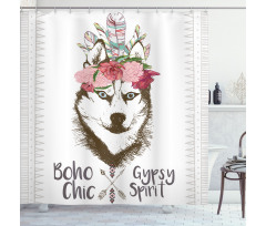 Flowers Feathers Husky Shower Curtain