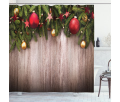 Wooden Rustic Xmas Shower Curtain