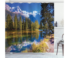 Snowy Alps Lake Pine Shower Curtain