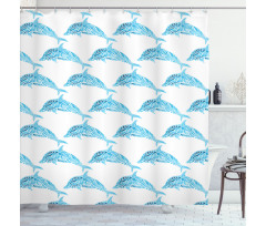 Aqua Dolphins Leaves Shower Curtain