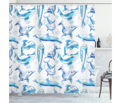 Sketch of Dolphins Shower Curtain