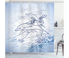 Sketch Scuba Diver Shower Curtain