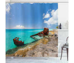 Ship Wreck on Beach Shower Curtain