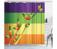 Floral Leaves Stripes Shower Curtain