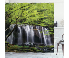 Rock Tree in Waterfall Shower Curtain