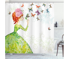 Cartoon Lady Pastel Shower Curtain