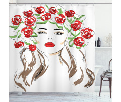 Lady with Floral Ornament Shower Curtain