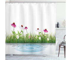 Cartoon Flowers by Lake Shower Curtain