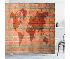 World Map on Brick Wall Shower Curtain