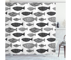 Sea Animals Black White Shower Curtain