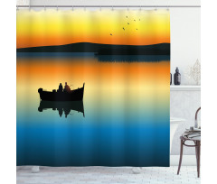 Sunset at Lake Fishing Shower Curtain