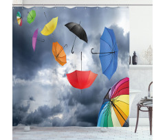 Flying Umbrellas Clouds Shower Curtain