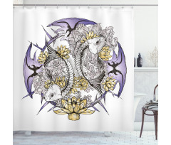 Fish Skeleton Lotus Art Shower Curtain