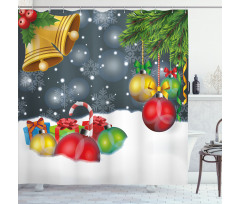 Vivid Noel Balls and Bell Shower Curtain