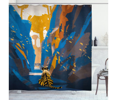 Tiger Striped in City Shower Curtain