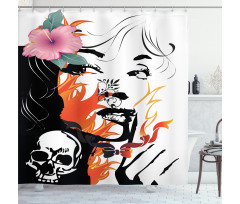 Pink Flower and Skull Shower Curtain