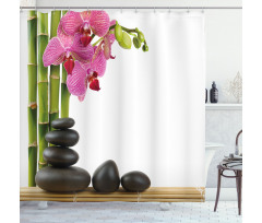 Pink Orchid and Bamboos Shower Curtain