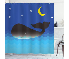 Whale in Ocean and Star Shower Curtain