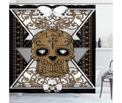 Skull and Flowers Tattoo Shower Curtain