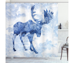 Blue Winter Antlers Tree Shower Curtain