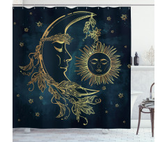 Moon with Boho Feathers Shower Curtain