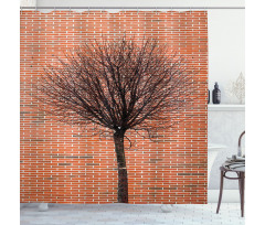 Brick Wall Lonely Fall Tree Shower Curtain