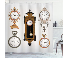 Antique Clocks Pattern Shower Curtain